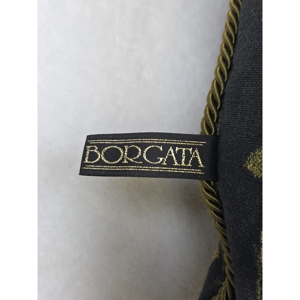 2 Vtg Borgata Tapestry‎ Rope Urn Fern Throw Pillows Black Green Tan 17 x 18 90s
